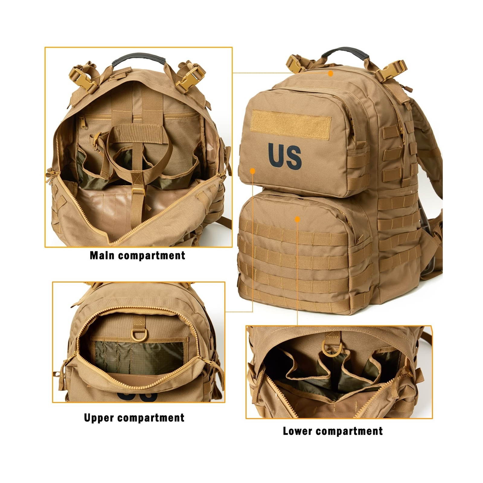 Military Backpack Army Rucksack for men, MOLLE 2 Medium Assault Pack with Ext...