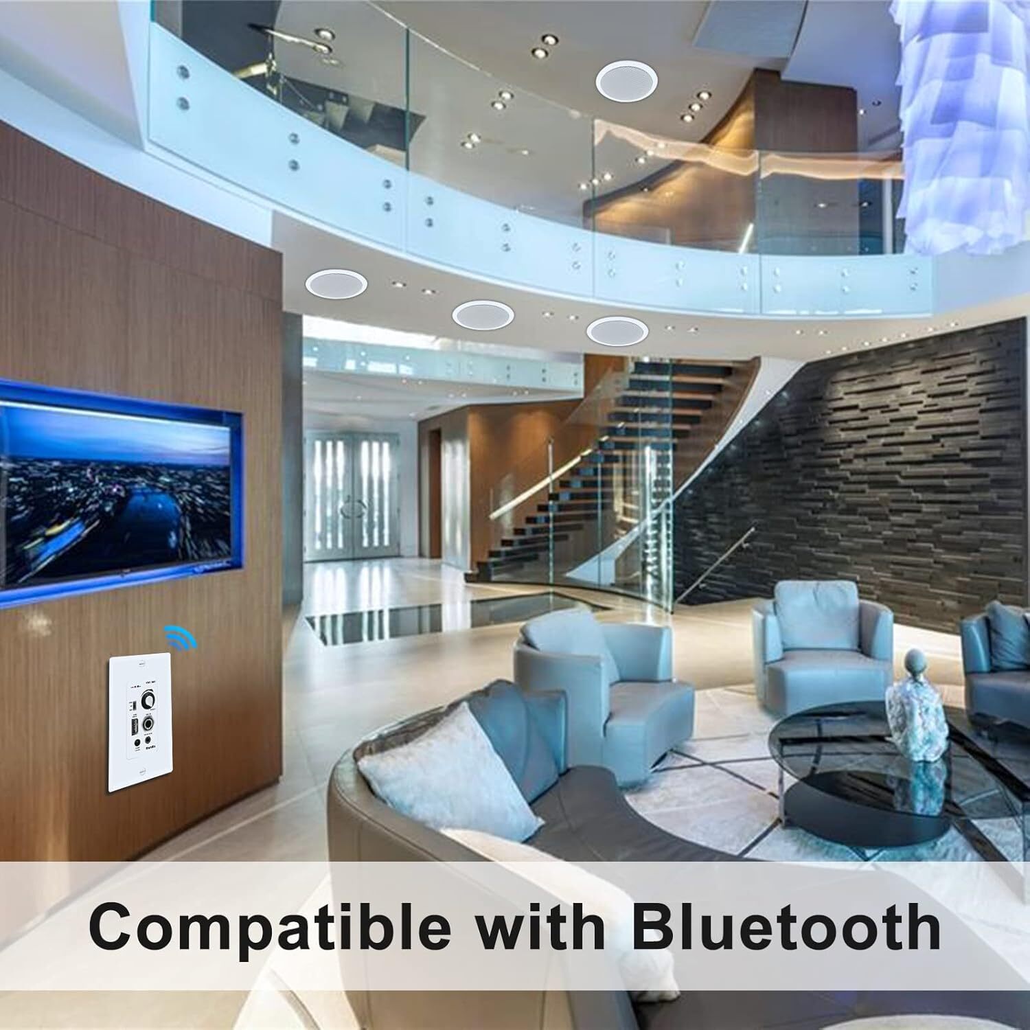 640W 6.5" Herdio Audio Wall Bluetooth Amplifier Receiver Kit+ 4 Ceiling Speakers