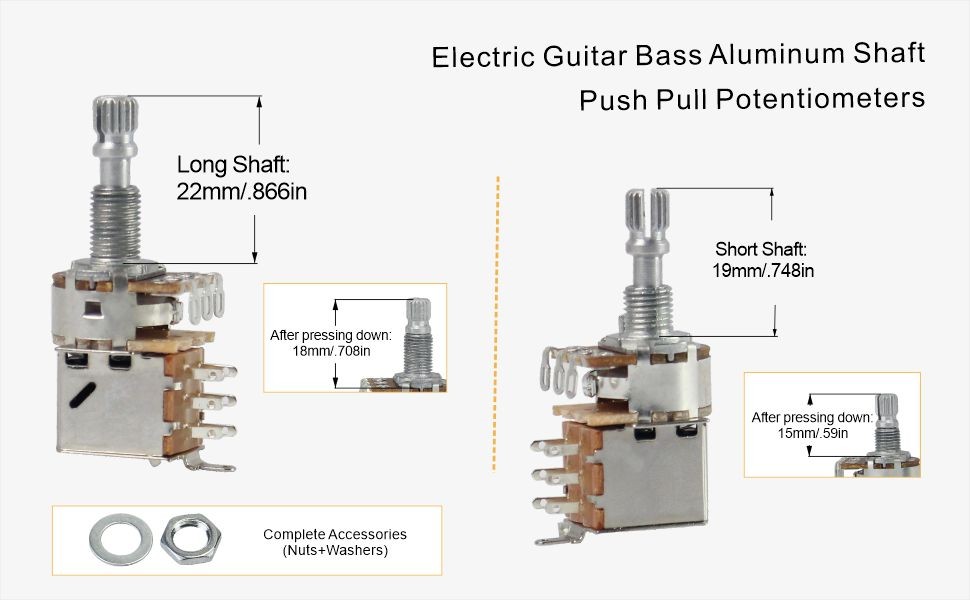 100pcs Guitar B250K Push Pull Potentiometer Pots Linear Taper Short Split Shaft