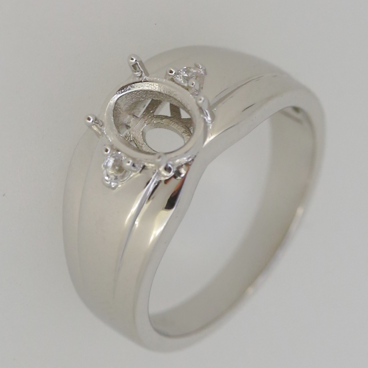 Sterling Silver Semi Mount Ring Setting OV 8x6mm White Topaz or Moissanite