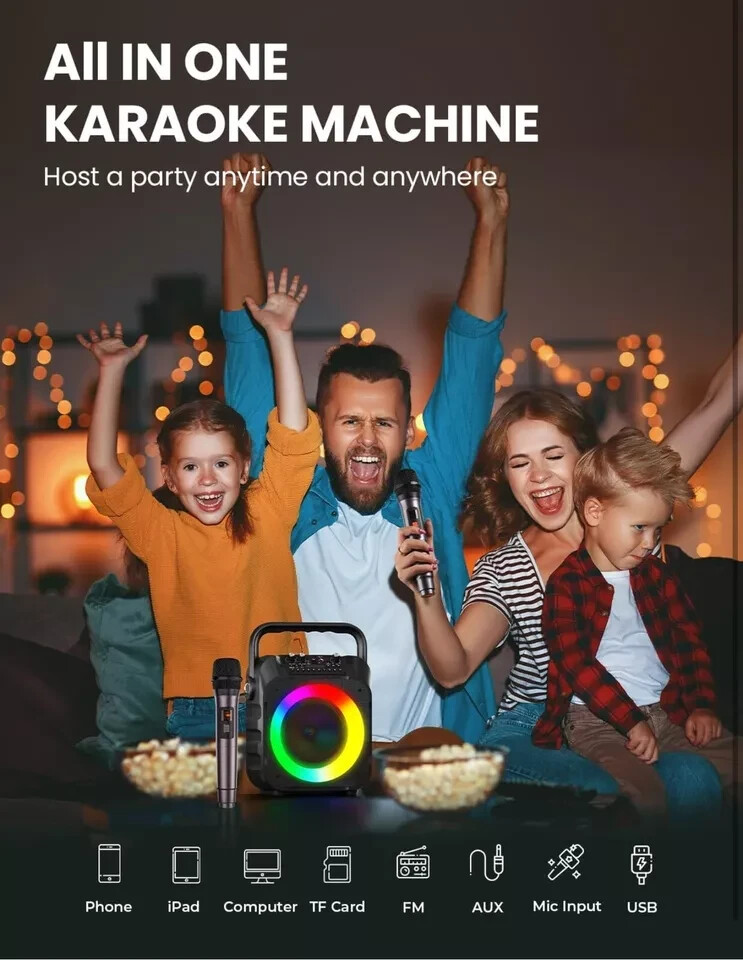 Karaoke Machine with Two Wireless Microphones Bluetooth Portable Karaoke Machine
