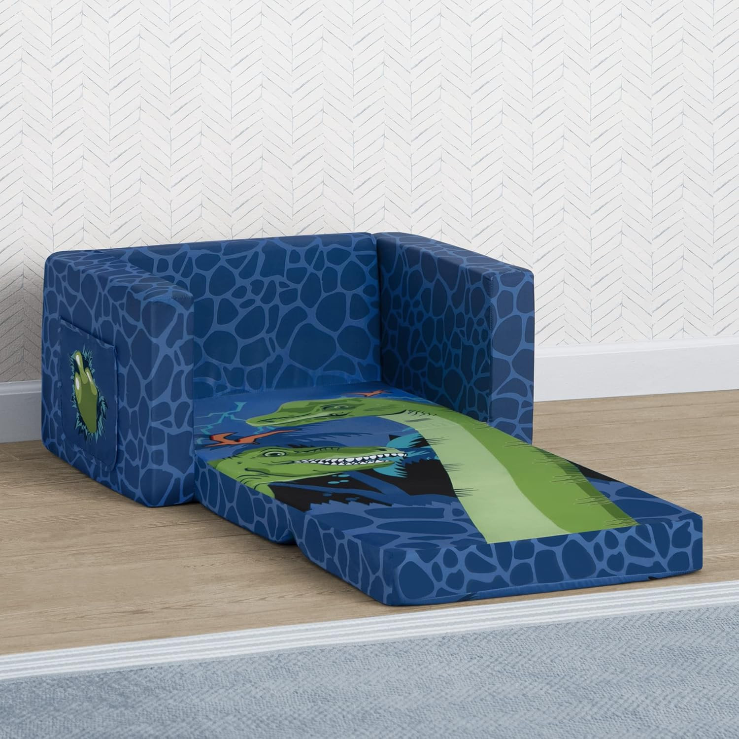 Dinosaur Blue Flip Out Chair To Lounger Couch Sofa For Kids Boys Toddlers 1-3