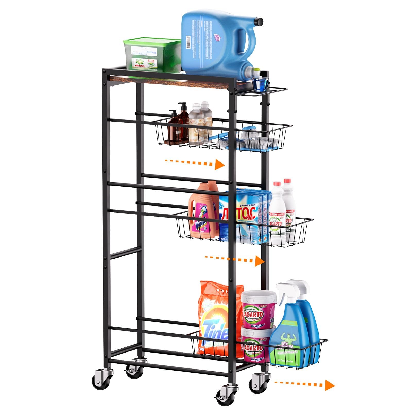 PAPAGIFTREE 4 Tier Slim Rolling Storage Cart with Pull-Out Baskets, Narrow Sl...