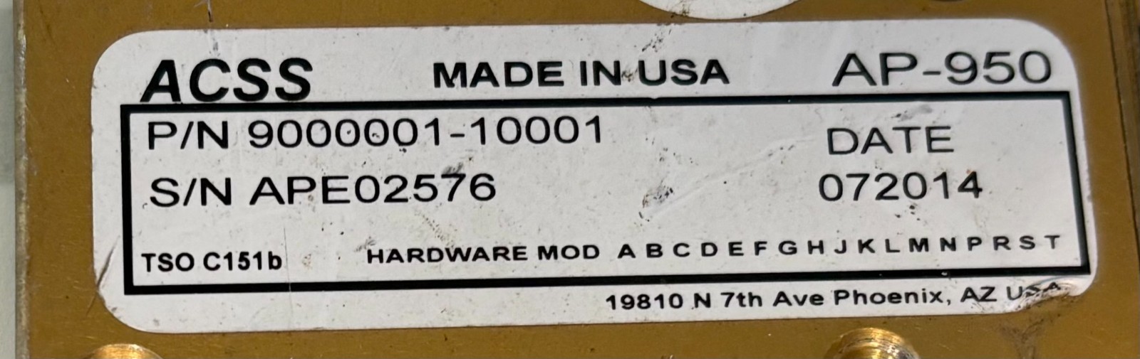 APM AP950 9000001-10001 w/ Serviceable Yellow Tag