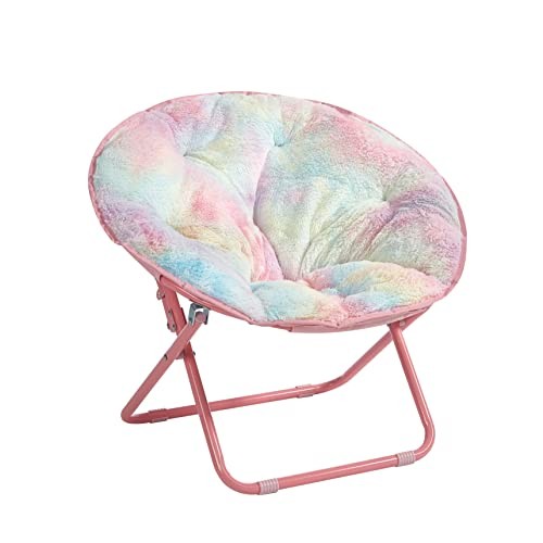 Rainbow Faux Fur Folding Saucer Chair for Kids, Cozy Bedroom & Playroom