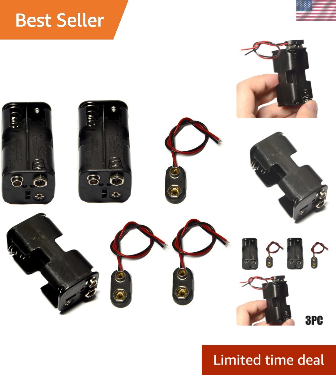 Brand New 4xAA/9V Battery Holder Black