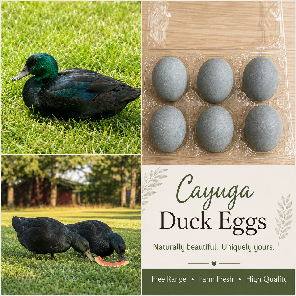 🦆 6 Cayuga Hatching Eggs | Free Range