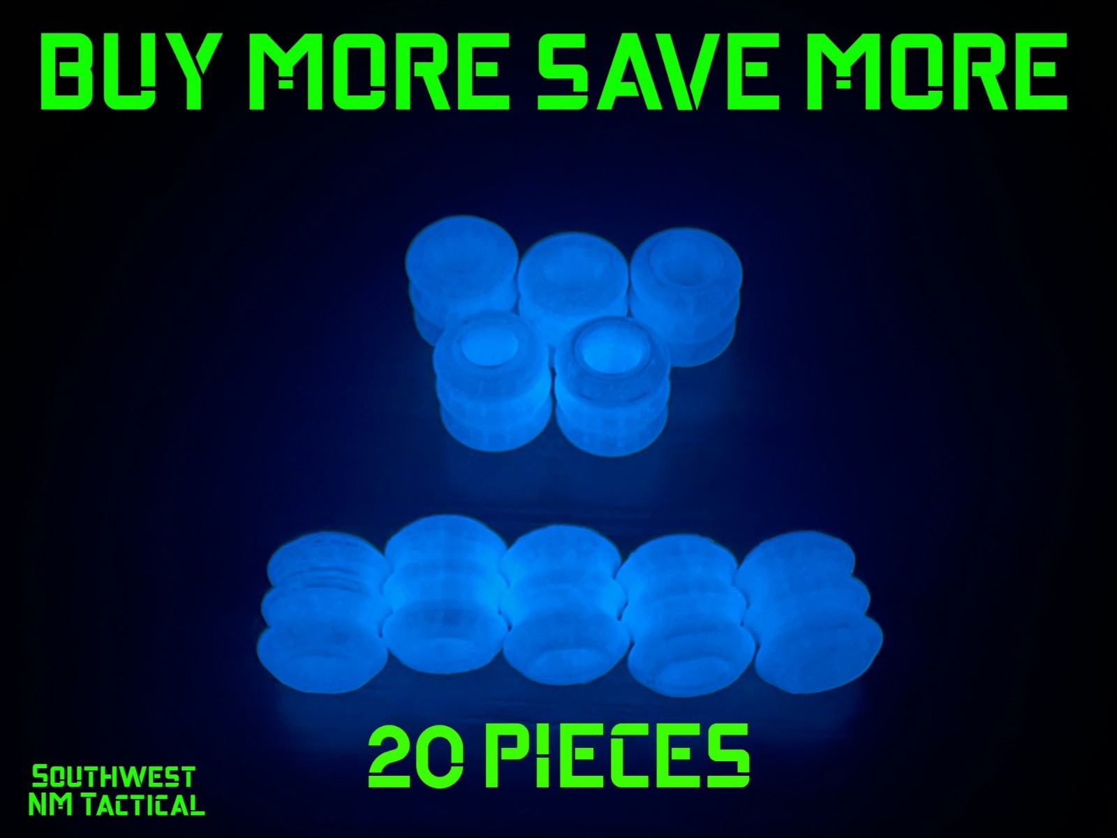 3d Printed Glow In The Dark Blue  Large Ribbed Ranger Pace Beads 20 Pack