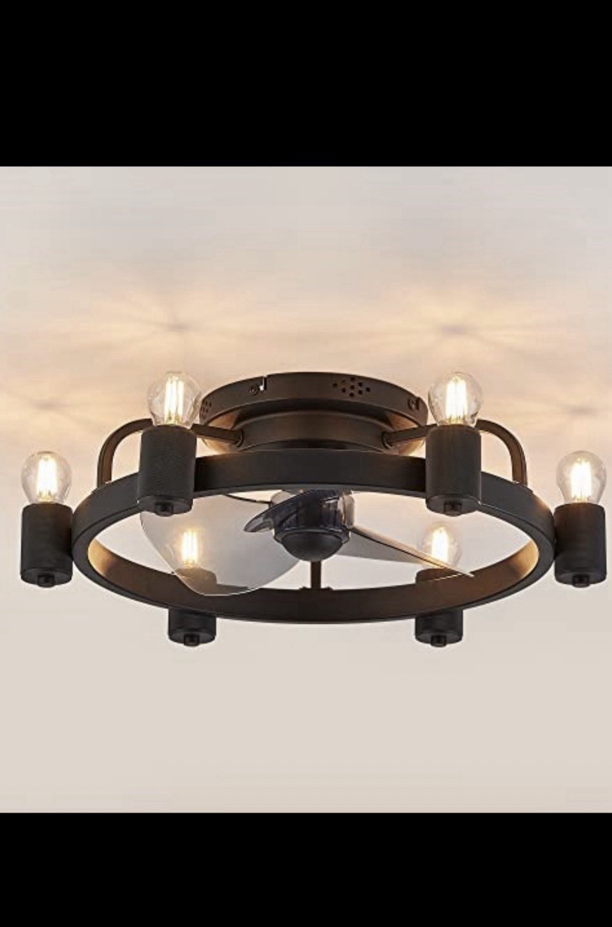 Modern Wagon Wheel Ceiling Fan, Matte Black, 3 Blades, Integrated Light, Indoor