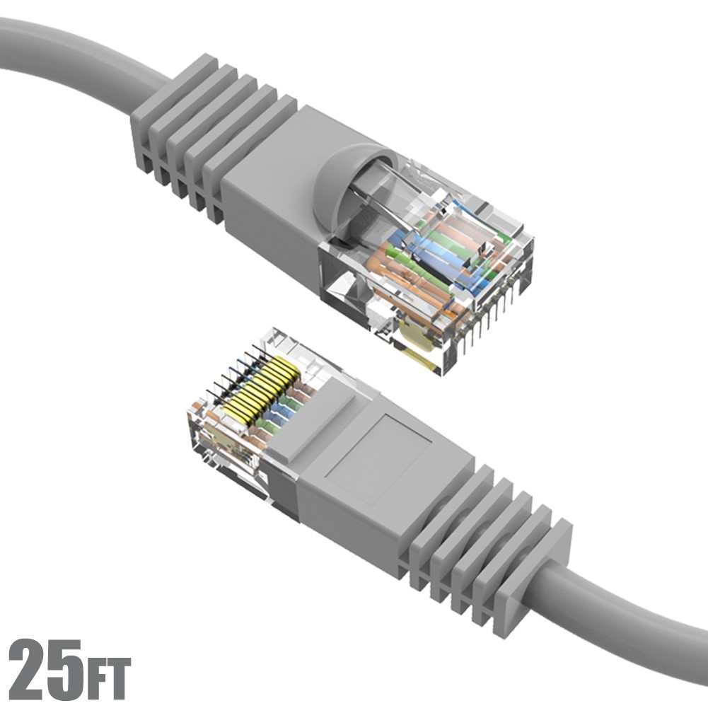 25FT Cat5E RJ45 Network LAN Ethernet UTP Patch Cable Cord Gold Copper Wire Gray