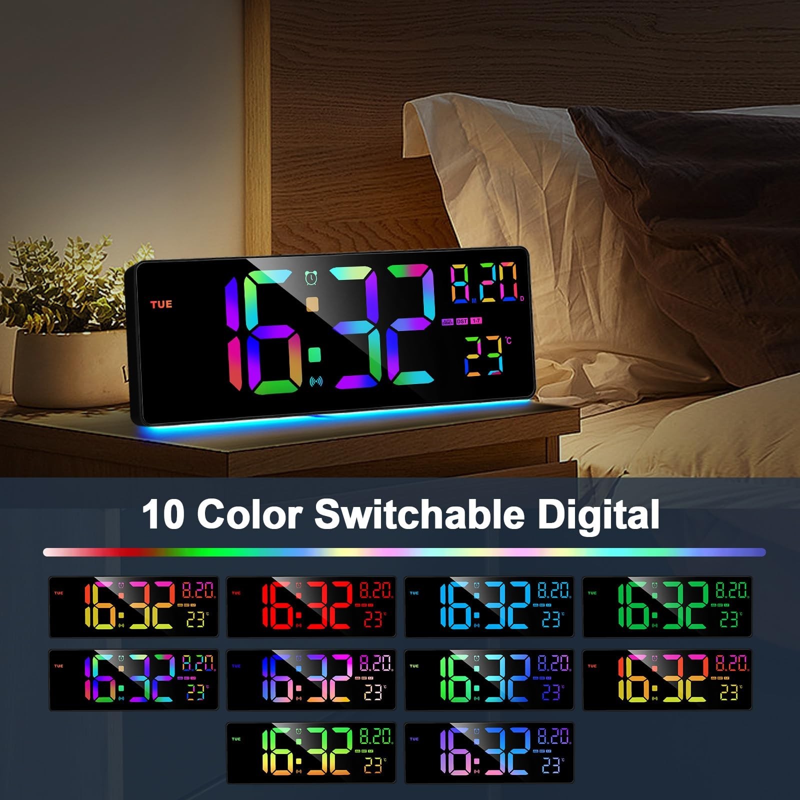 XREXS 16.3" Bluetooth Large Digital Wall Clock with Remote Control, Auto Time...