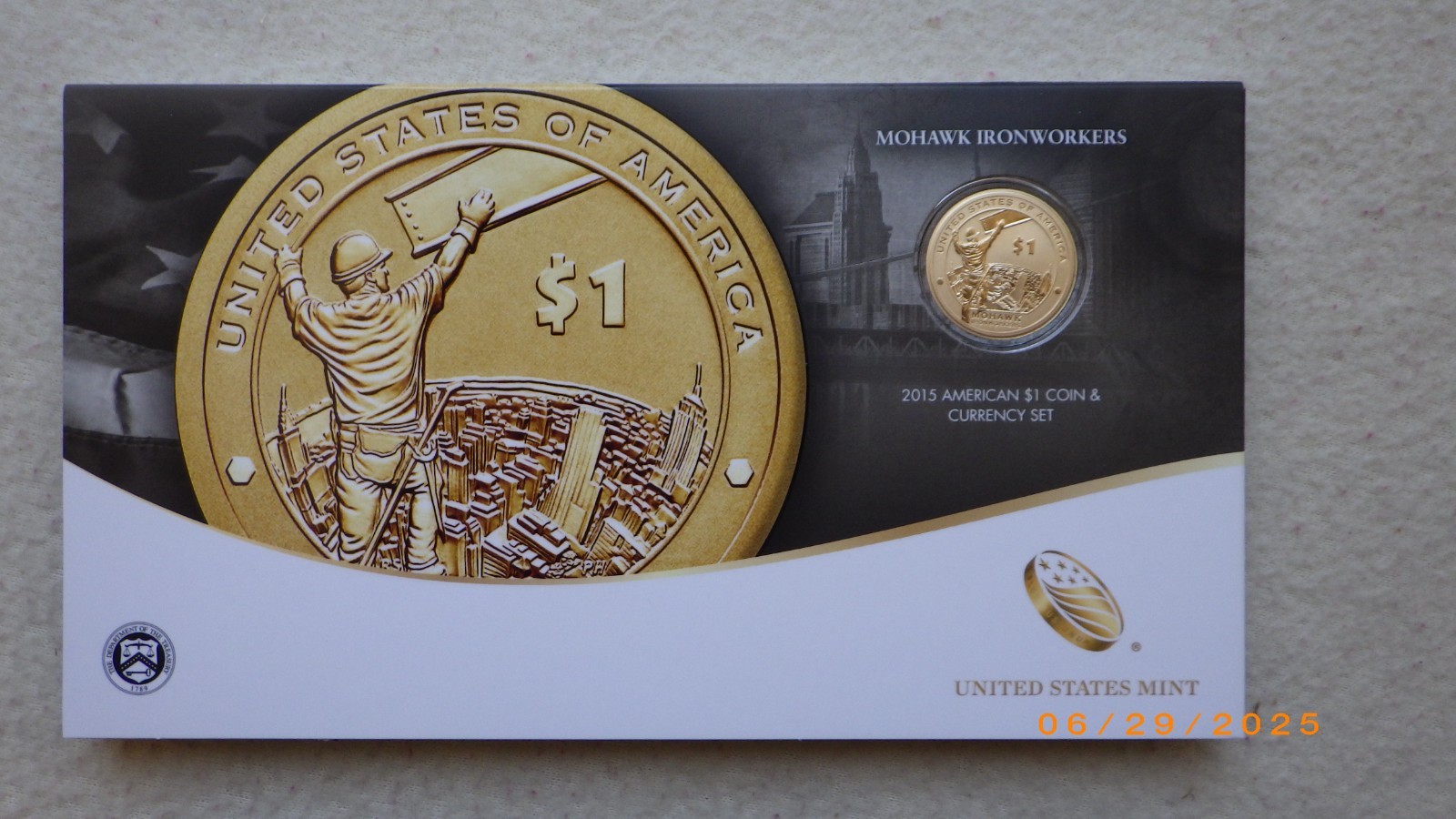 2015 W $1 Coin & Currency Set - Enhanced Mohawk Ironworkers, in Gov't Packaging