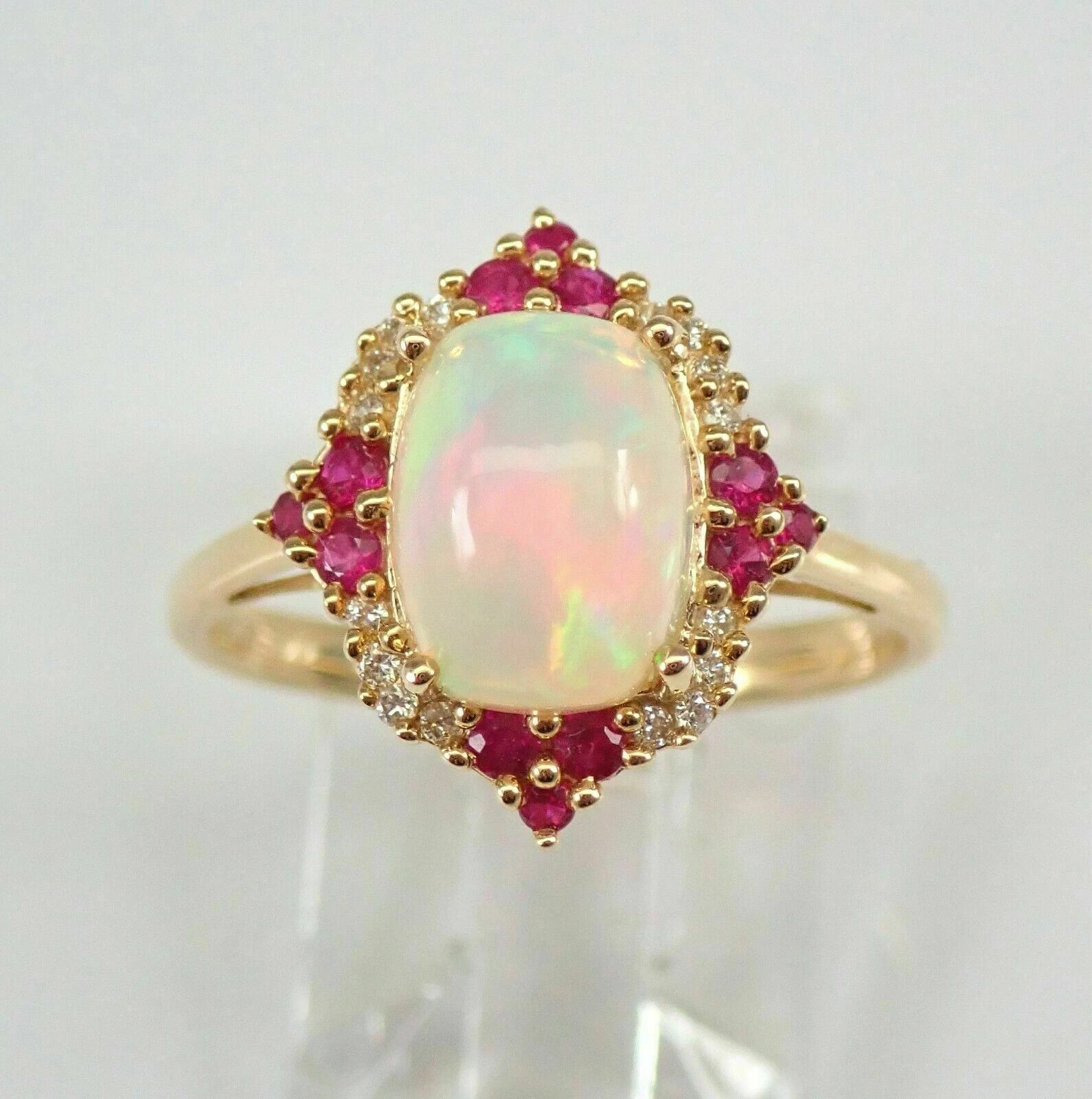 3.00 Ct Oval Cut Natural Opal & Diamond  Wedding Ring 14K Yellow Gold