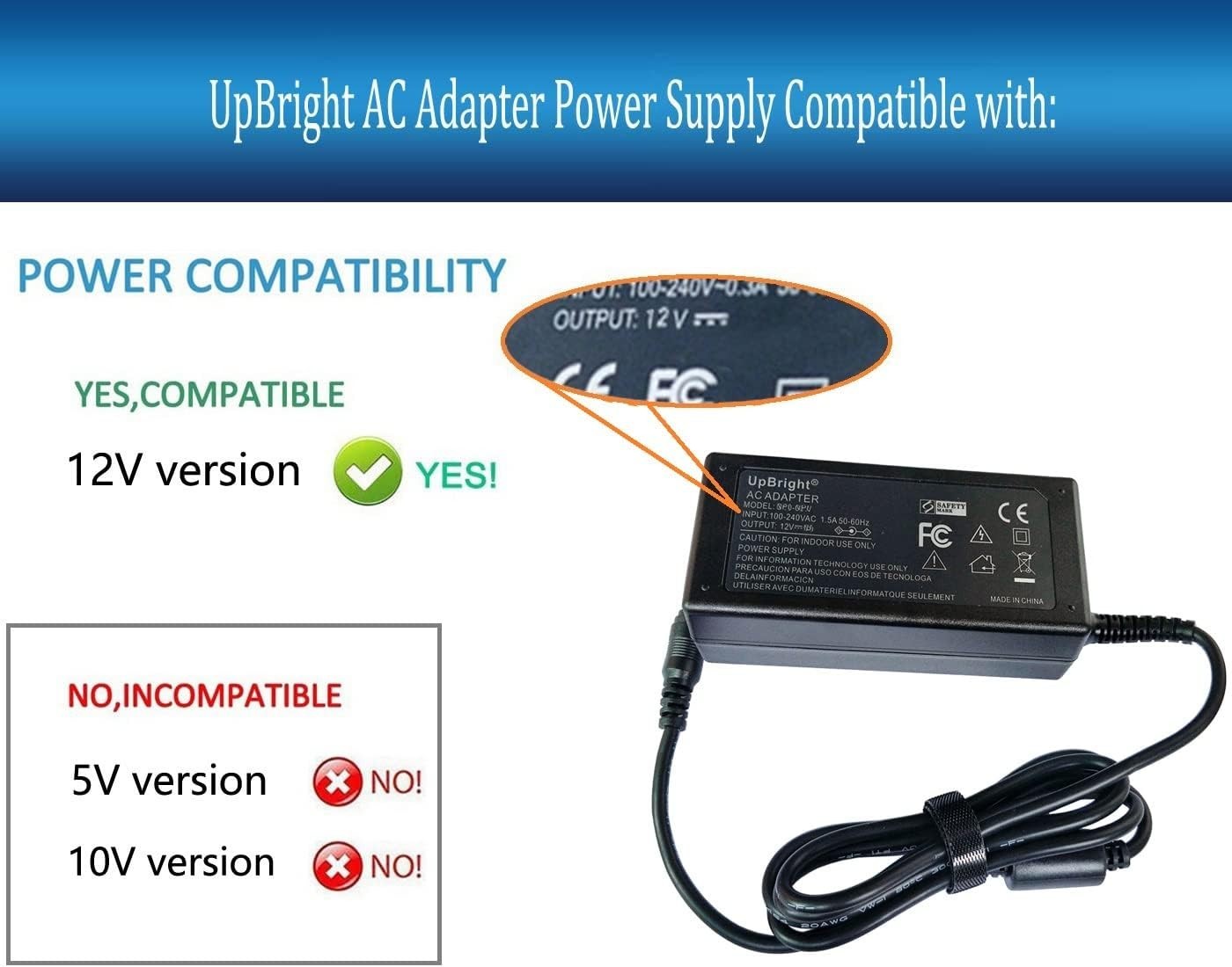 12V AC/DC Adapter 3A Power Supply for Arcade1up Game Machines Riser Table