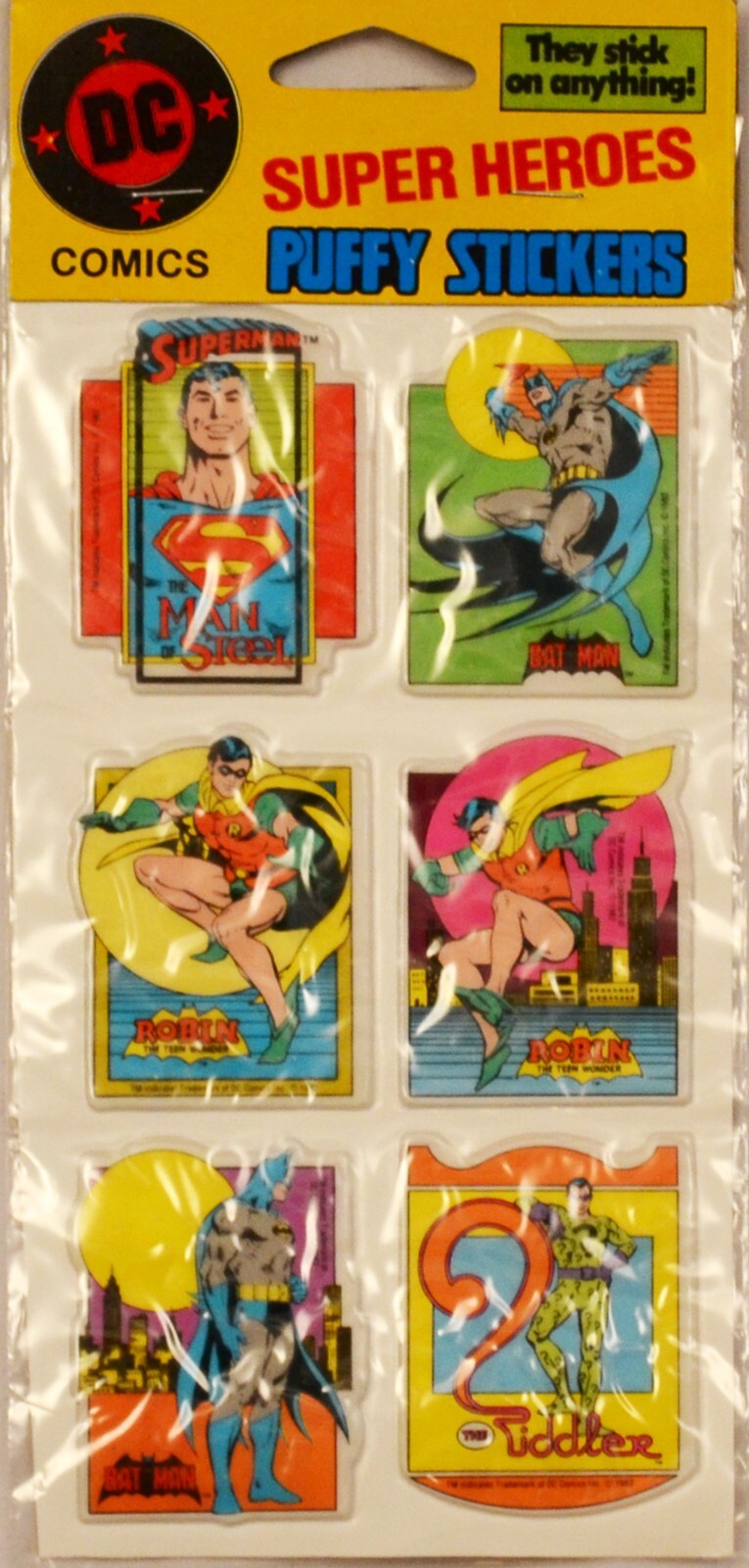 Vintage 1982 DC Comics Super Heroes Puffy Stickers Batman Superman Robin Riddler