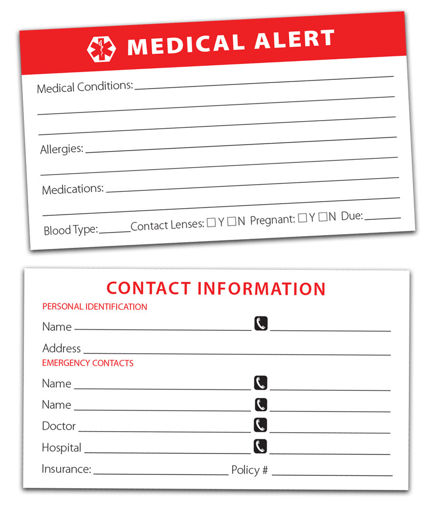 Medical Alert Cards - 10 Pack