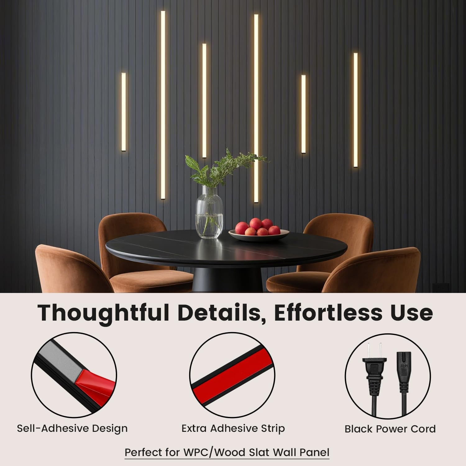 12Pcs Black Dimmable Slat Wall Lights with Smart Touch Switch