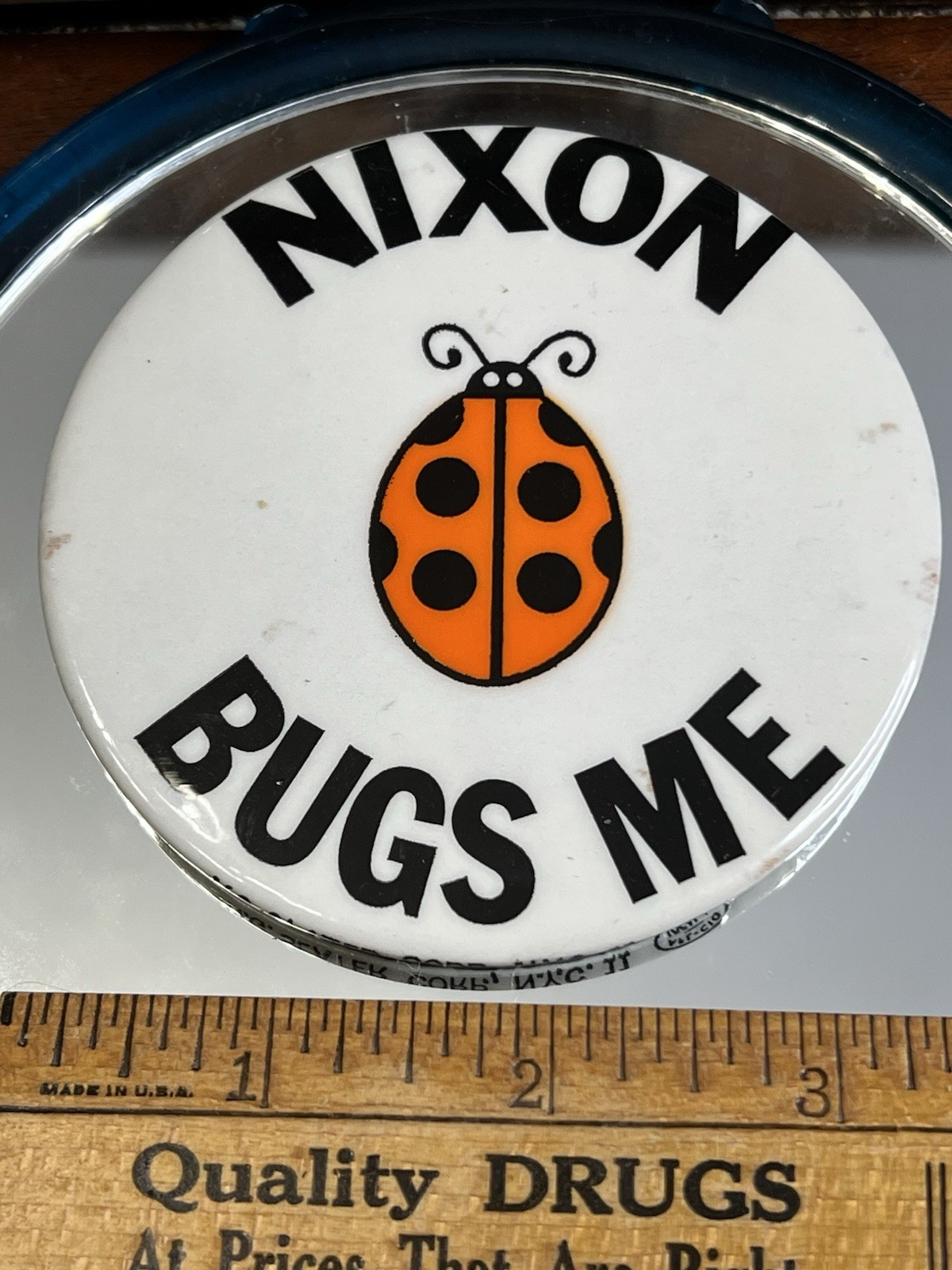 IXON BUGS ME, LADYBUG, LARGE Pinback Button 3 1/2 in Dia.