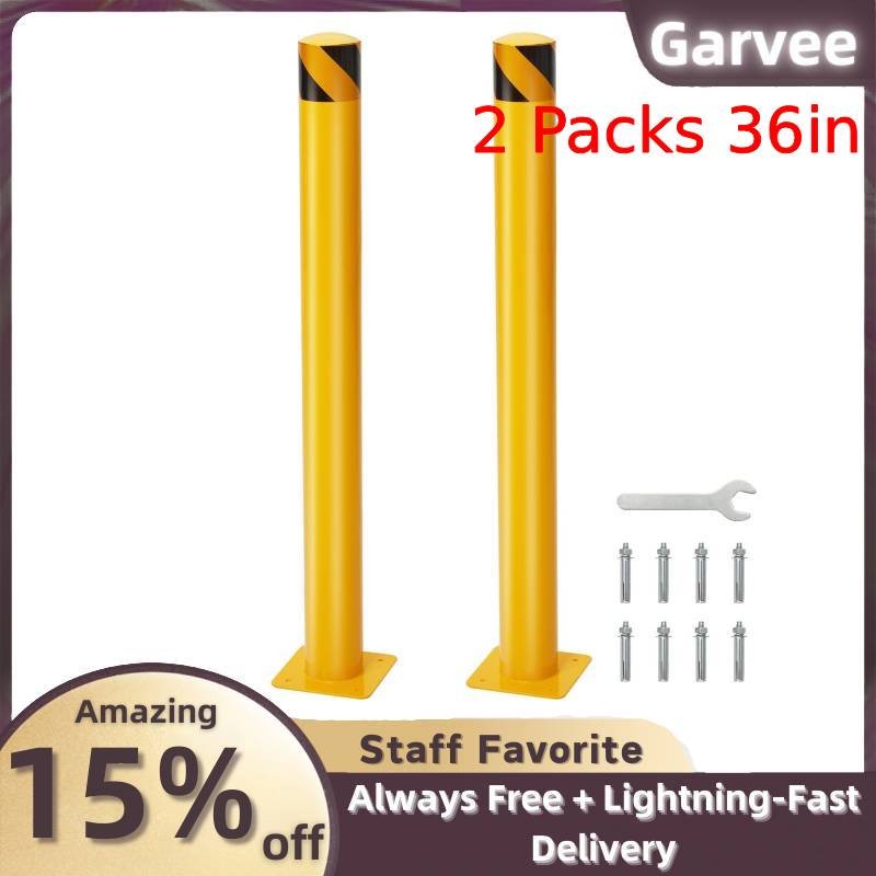 36in Yellow Steel Safety Bollard Post 4.5in Diameter 24 Anchor Bolts 2 Packs