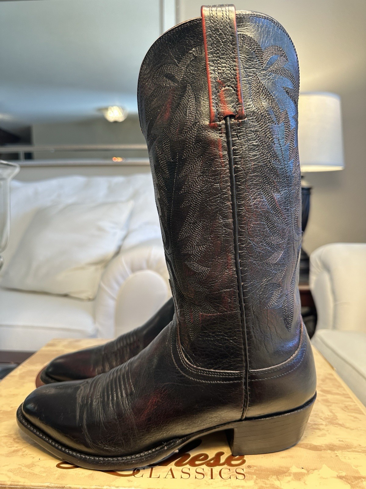 Lucchese 2000 Men's Handmade Black Cherry Lonestar Calf Medium Toe Boots Size 8D