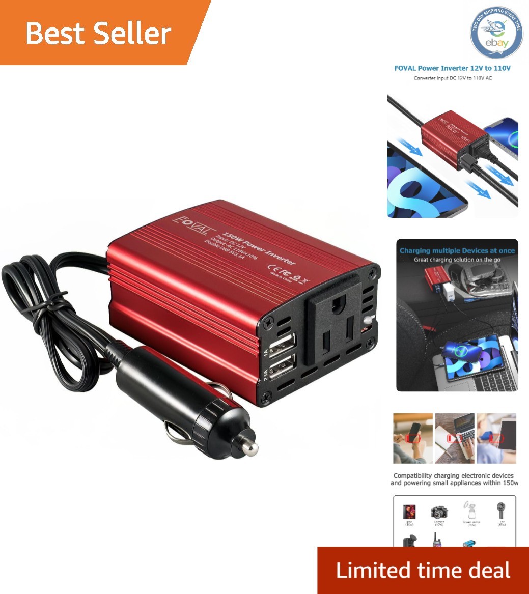 Portable 150W Car Power Inverter - Silent Cooling & Multi-Protection Features