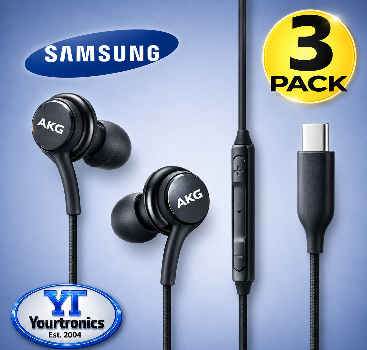 3 Pack USB-C Earbuds Earphones Stereo Braided Cable OEM Original Samsung AKG