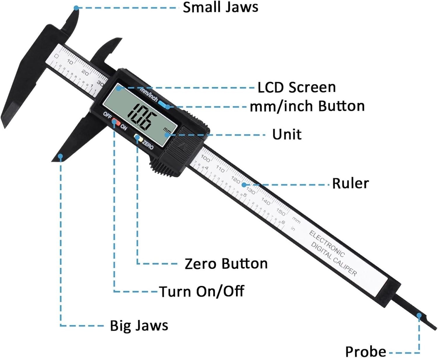 High-Precision Digital Caliper 0-6'' | LCD Screen & Quick Measurement Modes