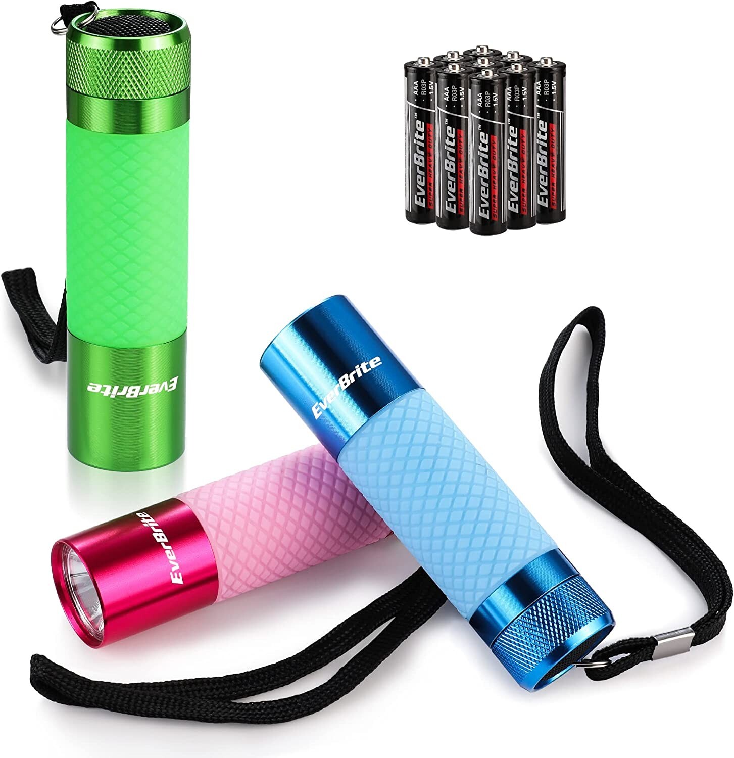 EverBrite 3-Pack Aluminum LED Flashlight 9XAAA Batteries Glow in Dark Flashlight
