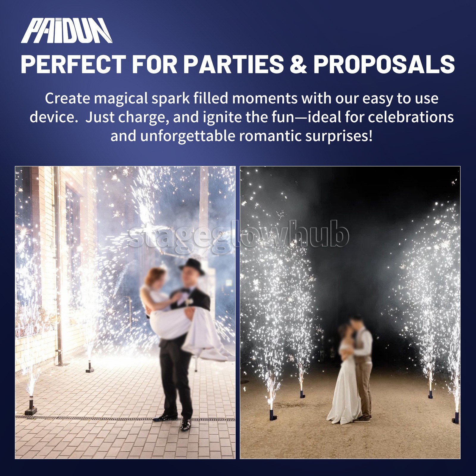 PAIDUN 12Pack Mini Spark Machine Fountain Firework Effect Base Party Show Event