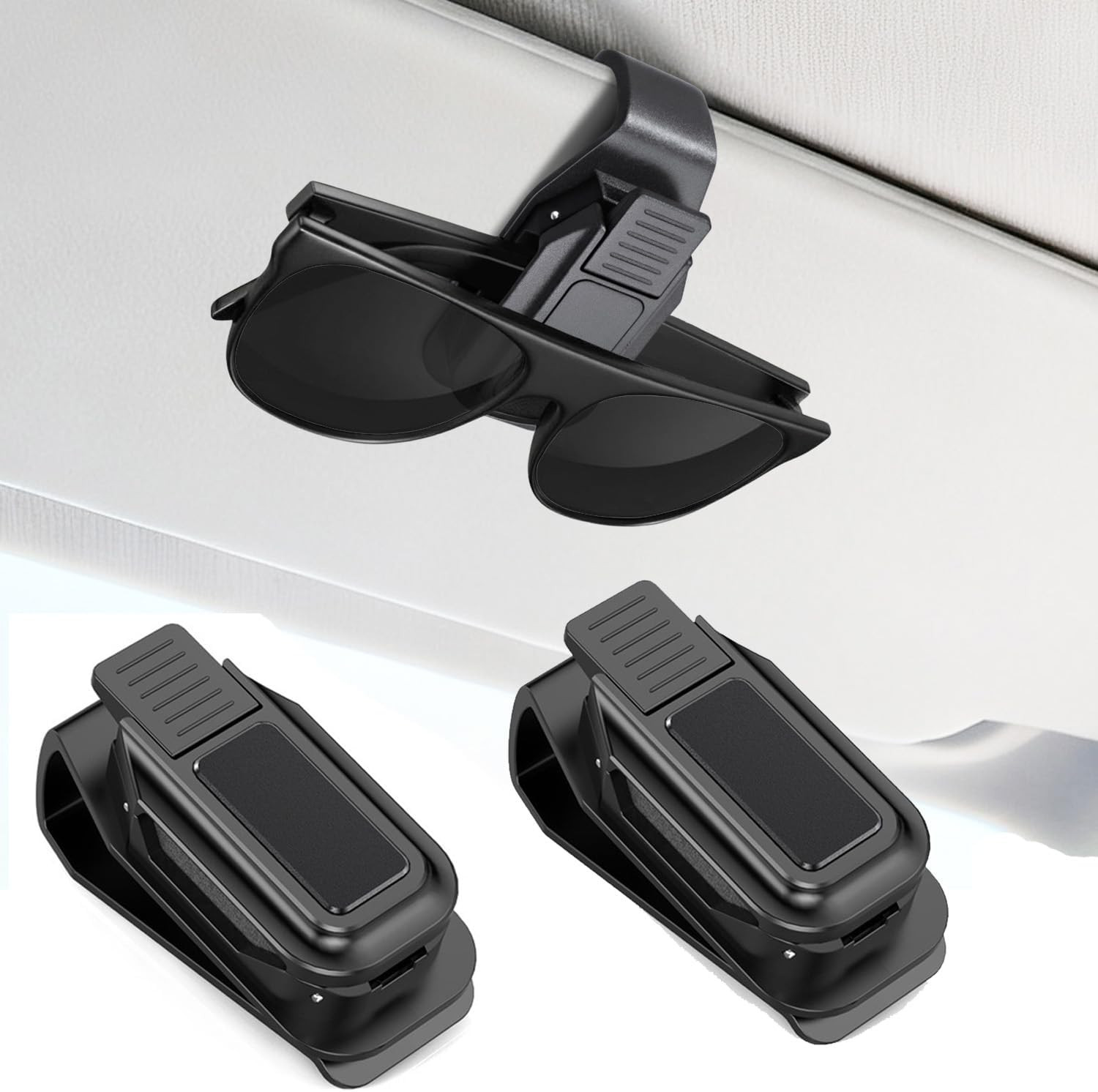 2 Pack Sunglasses Holder for Car, One-Handed-Operation Visor Sunglass Holder Cli
