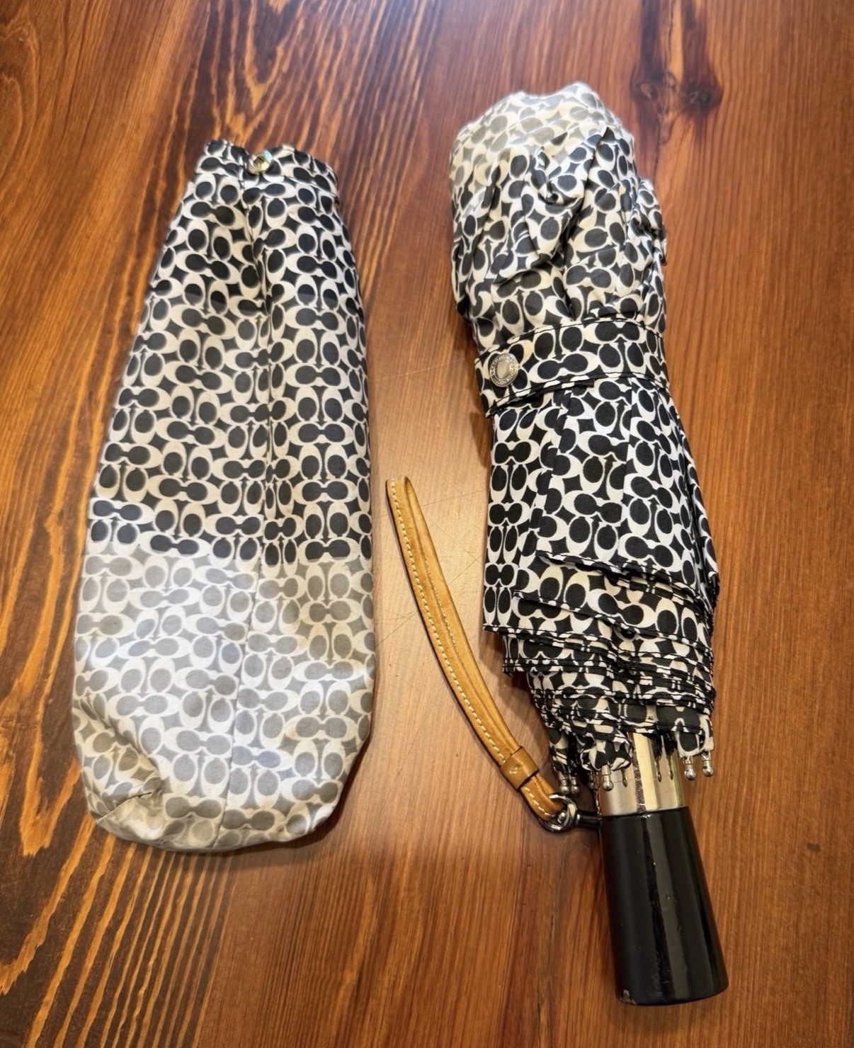 Coach Umbrella with Grey and Black Ombre Pattern and Monogram C Logo