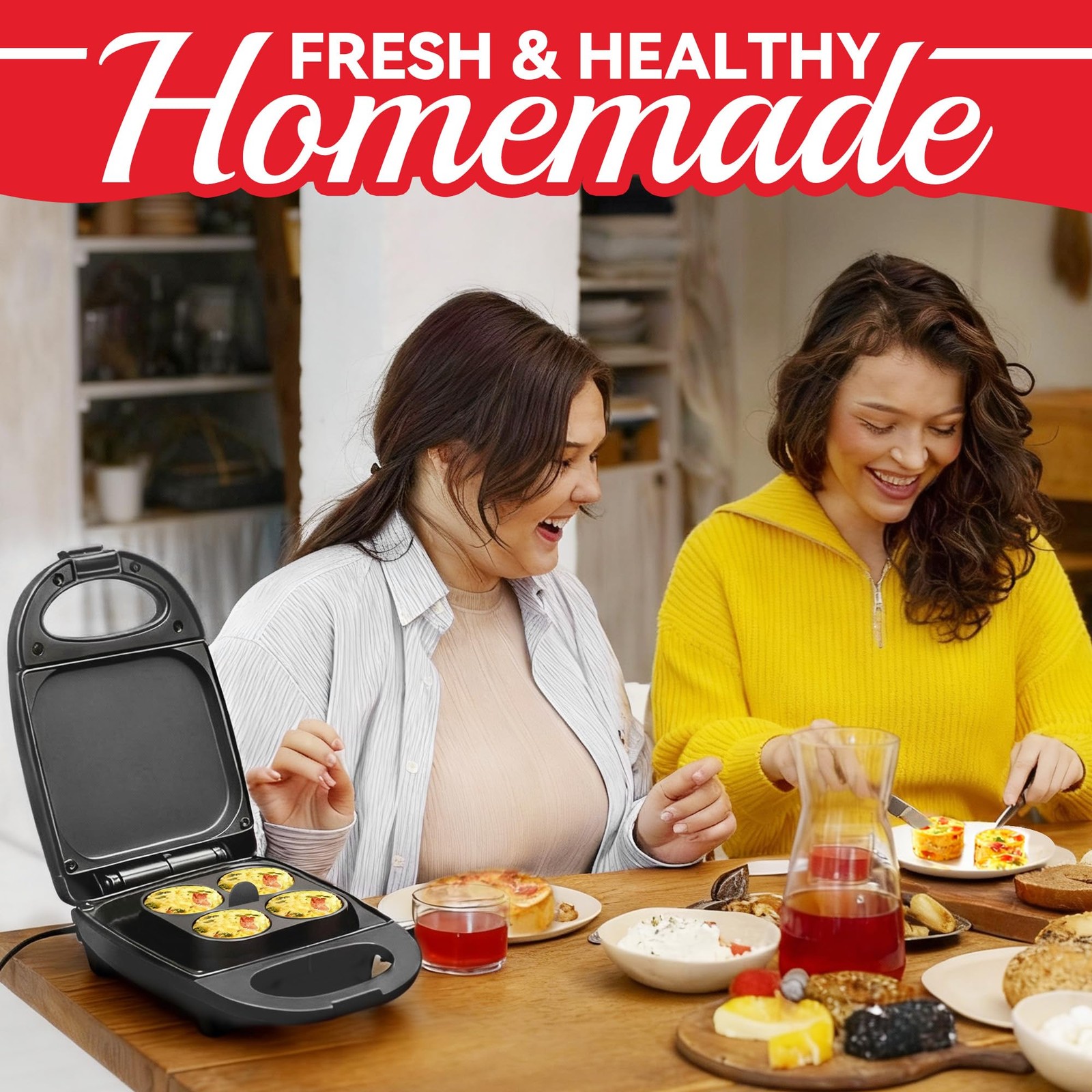 SugarWhisk Egg Bite Maker with 2 Silicone Molds for Standard, Black