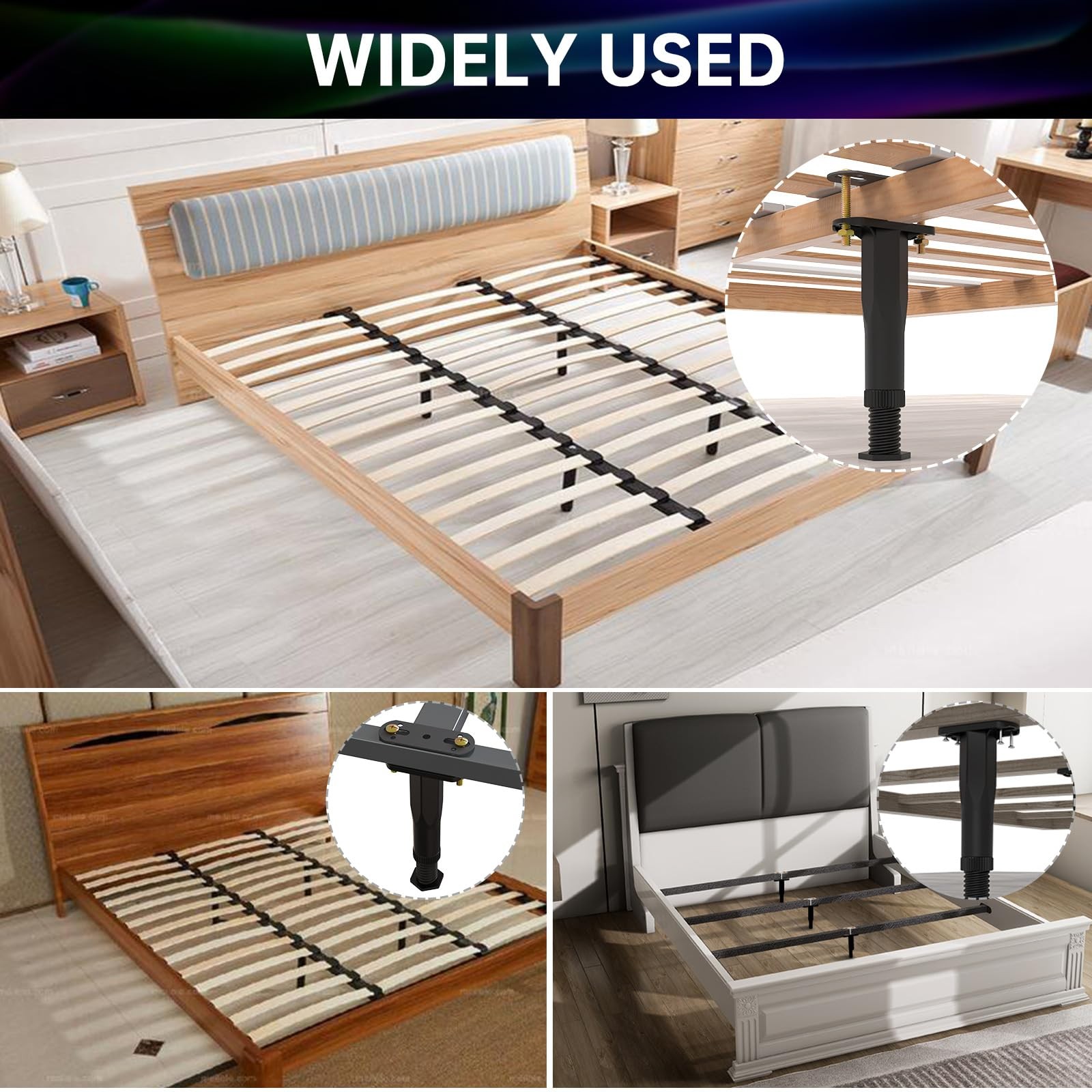 4 PCS Adjustable Height Center Support Leg for Bed Frame (7.7"-13.3"), Upgrad...