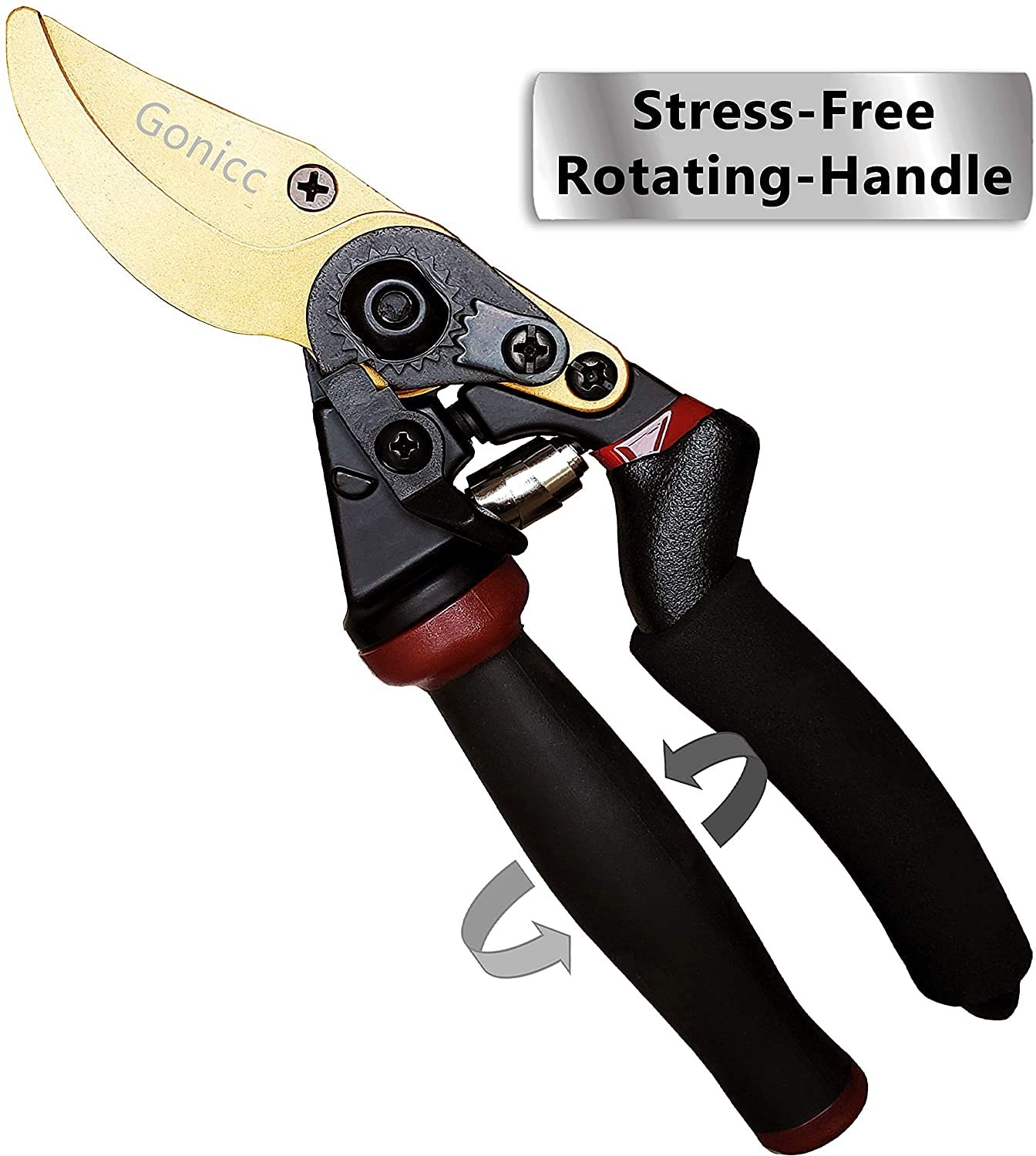 gonicc 8.5" Professional Golden Rotating Titanium Bypass Pruning Shears