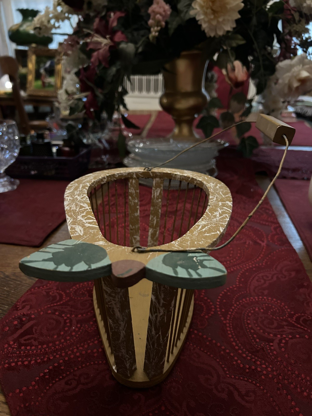 Neat & Different Basket With Handle Part Wood Cute! 10 In L & 5 1/2 Tall