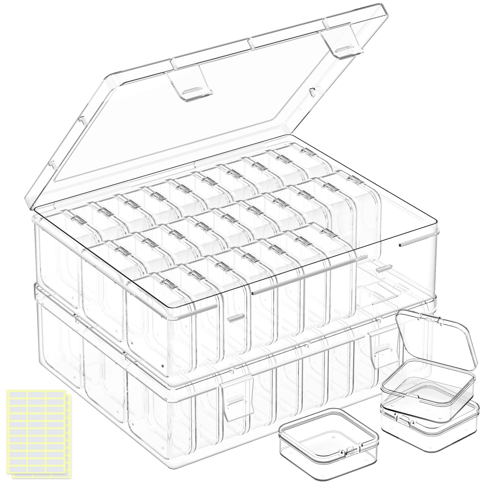 DILIBRA Bead Organizer Box, 62 Pcs Small Organizers 2 Pack 60 Pcs, Clear