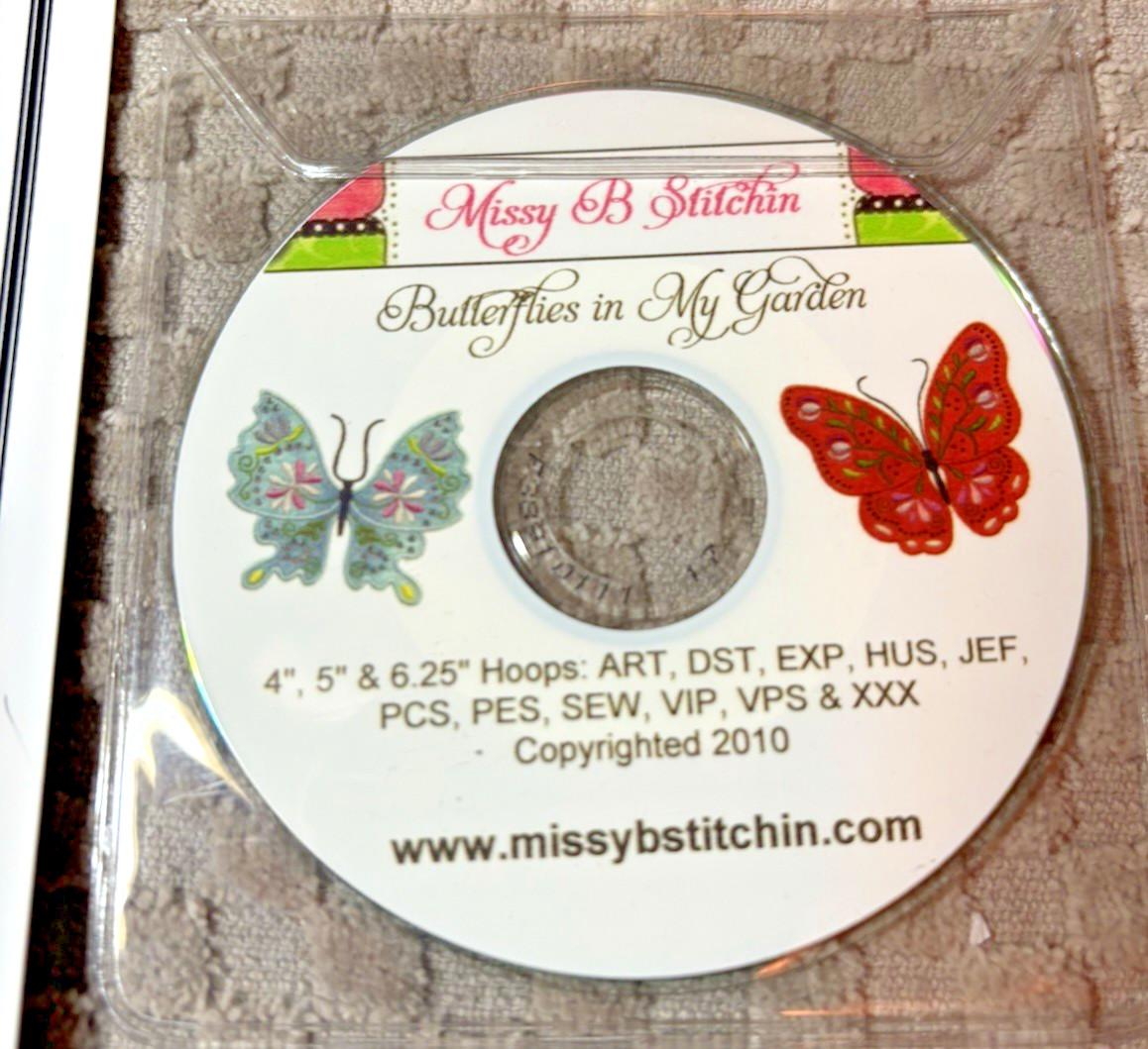 Missy B Stichin - Butterflies in My Garden -Ebroidery Applique Designs cd