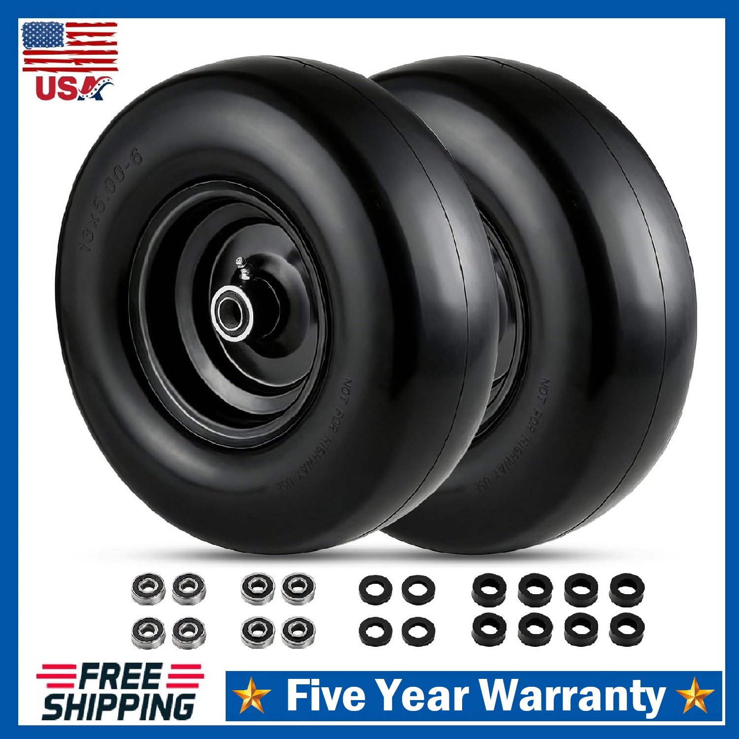 2 Pack Lawn Mower Tire and Wheel ,13x5.00-6 Lawn Tractor Tire Flat Free PU Tires