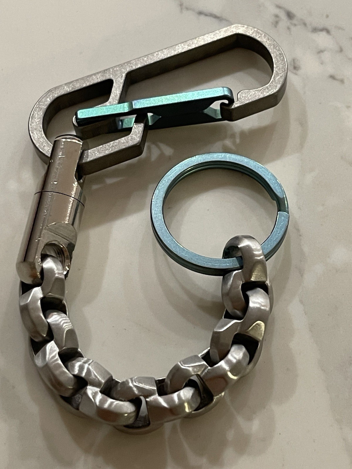 EDC Titanium Ti Carabiner Keychain w/Heavy D Link Chain, 8-1/2”, Green Anodize
