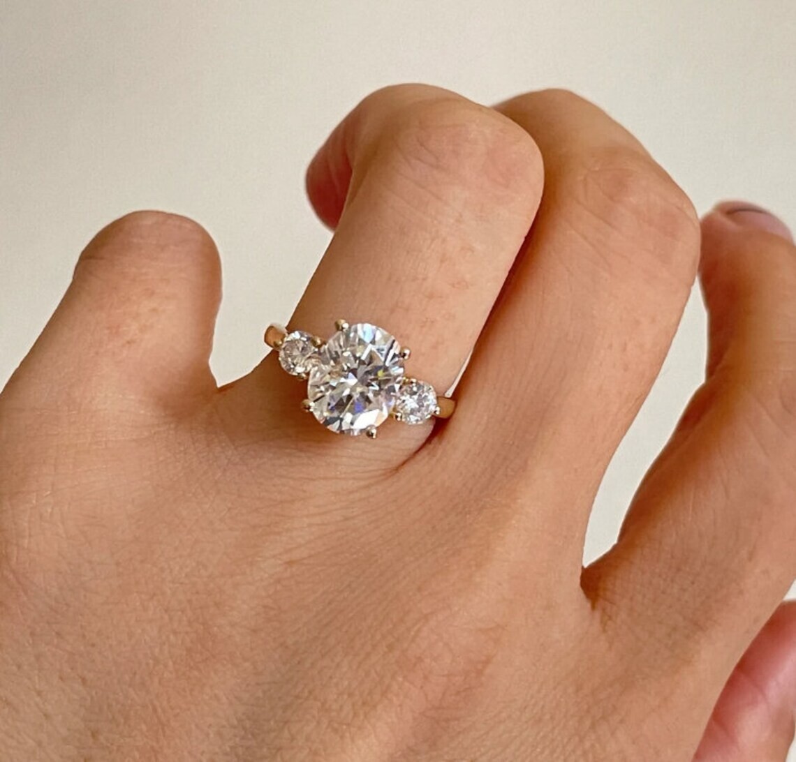 3.60 Ct Oval Cut White Diamond Lab-Created Engagement Ring 14K Yellow Gold Over