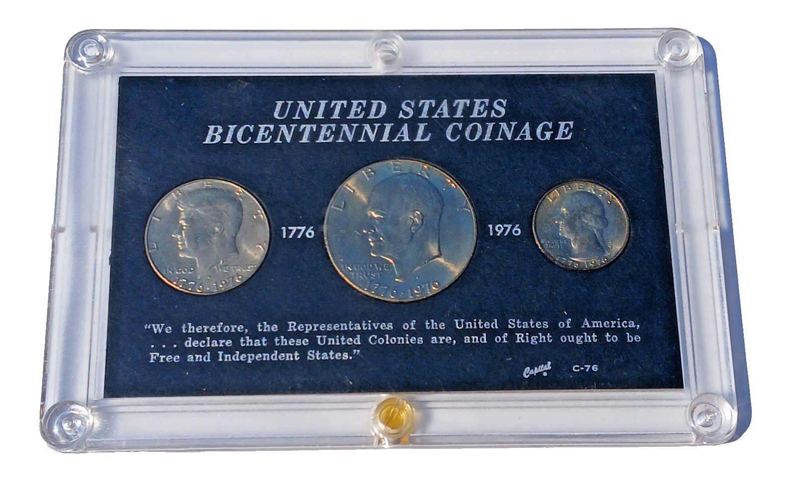 1776-1976 BICENTENNIAL COINAGE 3 COIN SET QUARTER HALF FULL DOLLAR CAPITAL C-76