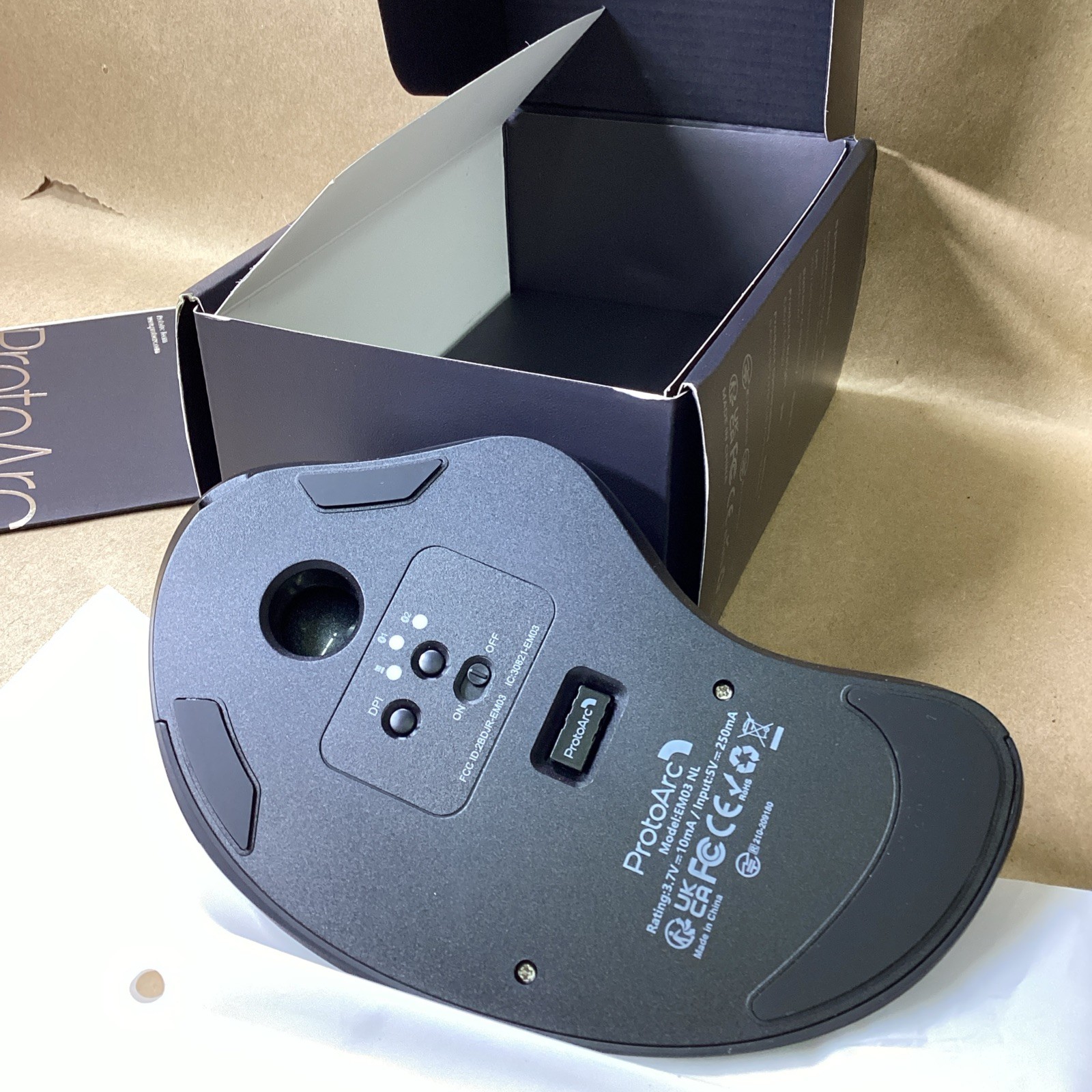 ProtoArc EM03 NL Ergonomic Rechargeable Wireless Trackball Mouse Gray Bluetooth