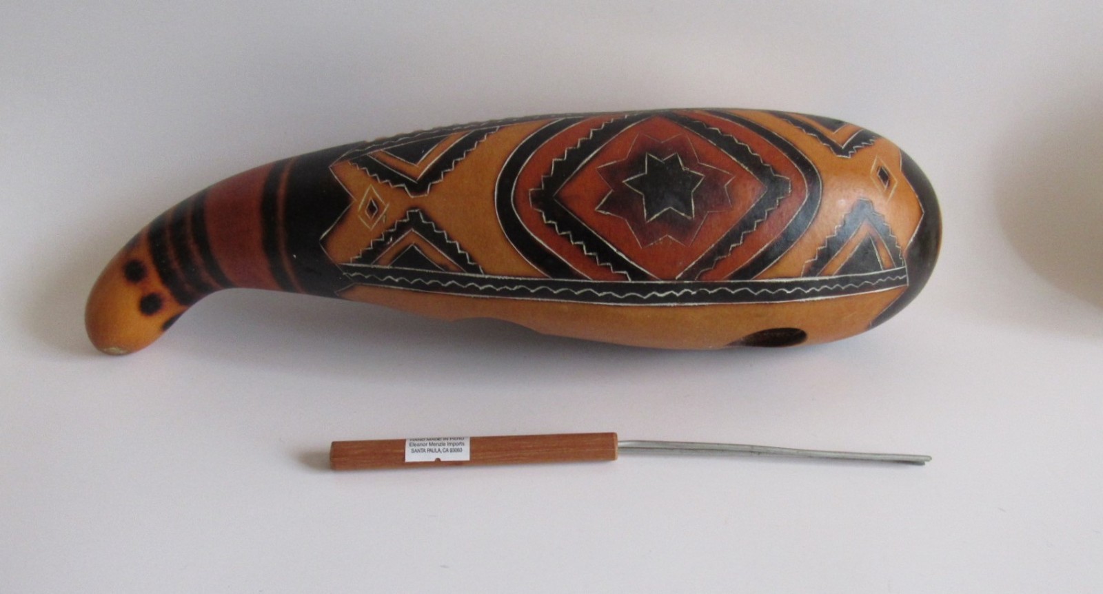 Traditional Guiro Instrument 12 3/4"H  Musical Percussion Peruvian Hand Carved
