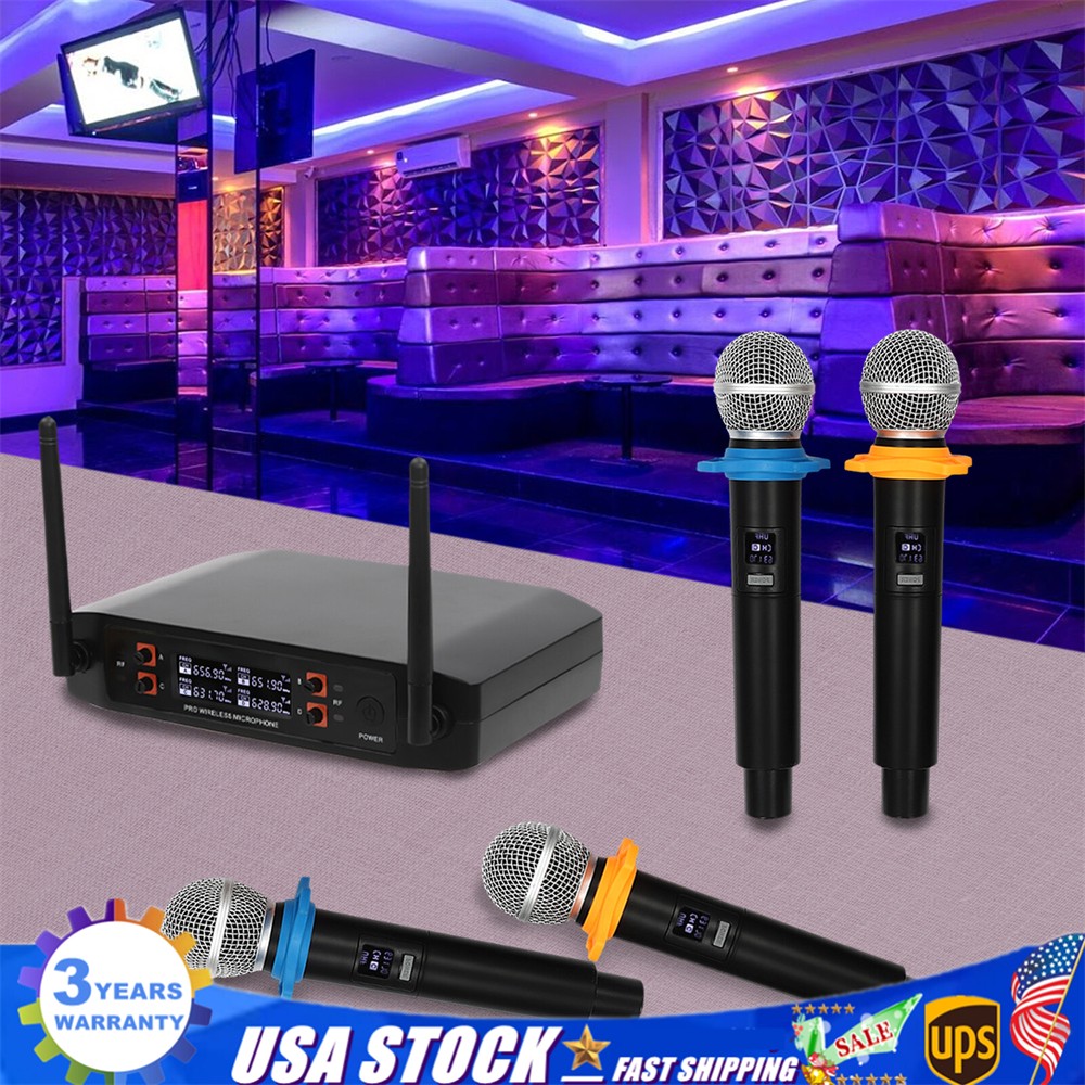 Wireless Microphone System 4 Channel Pro Audio UHF 4 Handheld Dynamic Mic Party
