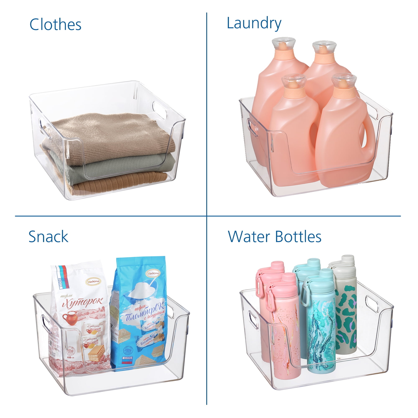 Clear Glossy Plastic Open Front Organizer Bin , Single Size Organizer Bin,