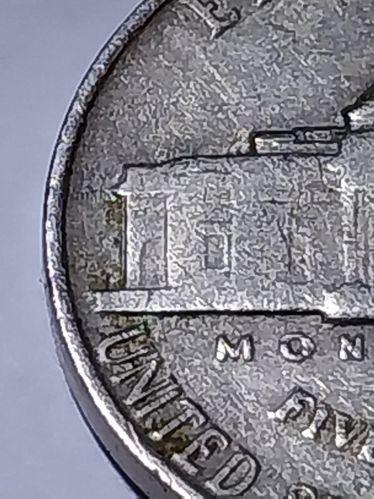 1939 Error Jefferson Nickel. Reverse Doubling. Circulated. Needs Cleaning.
