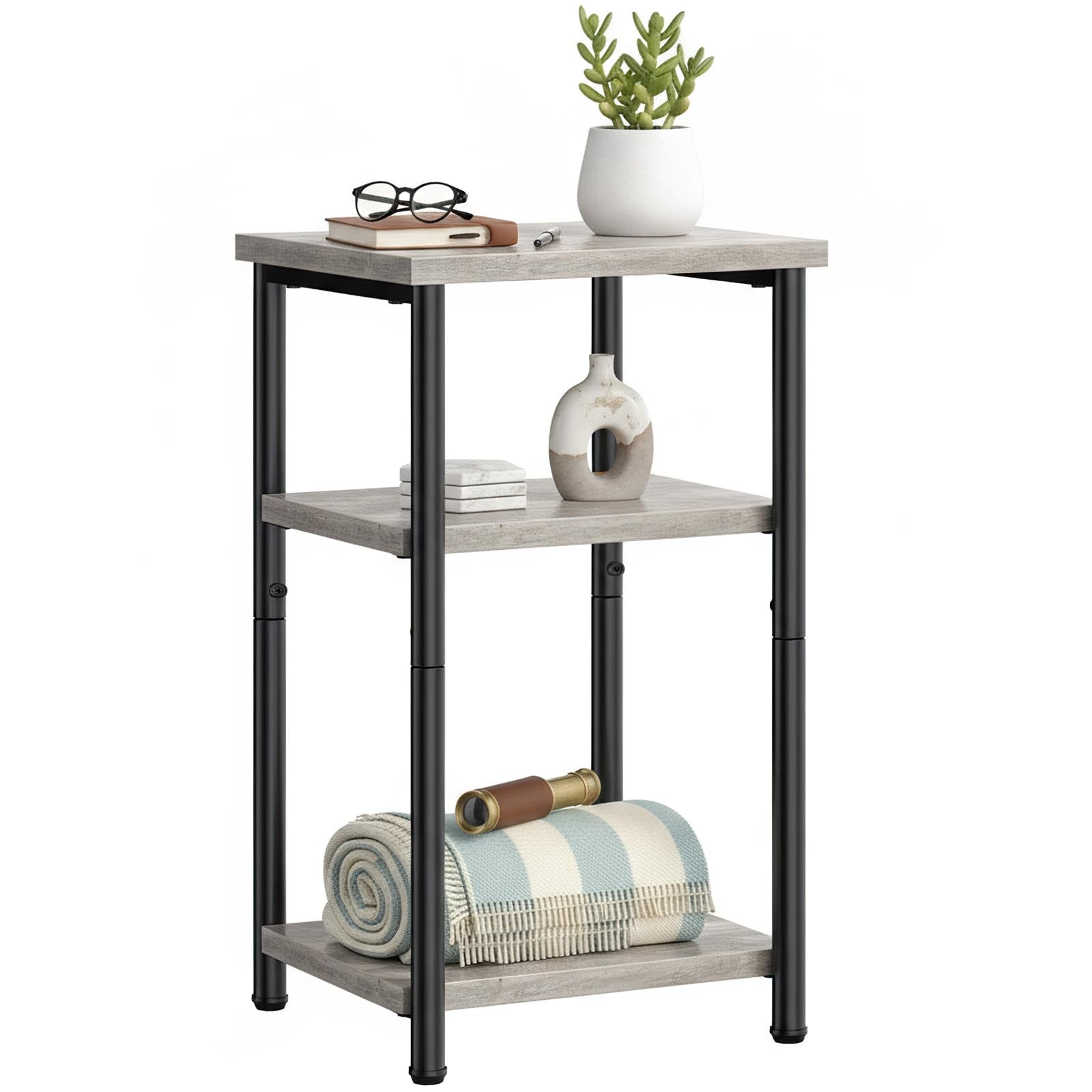 3Tier Small Side End Table Storage Shelf Adjustable Feet Sofa Oak Grey