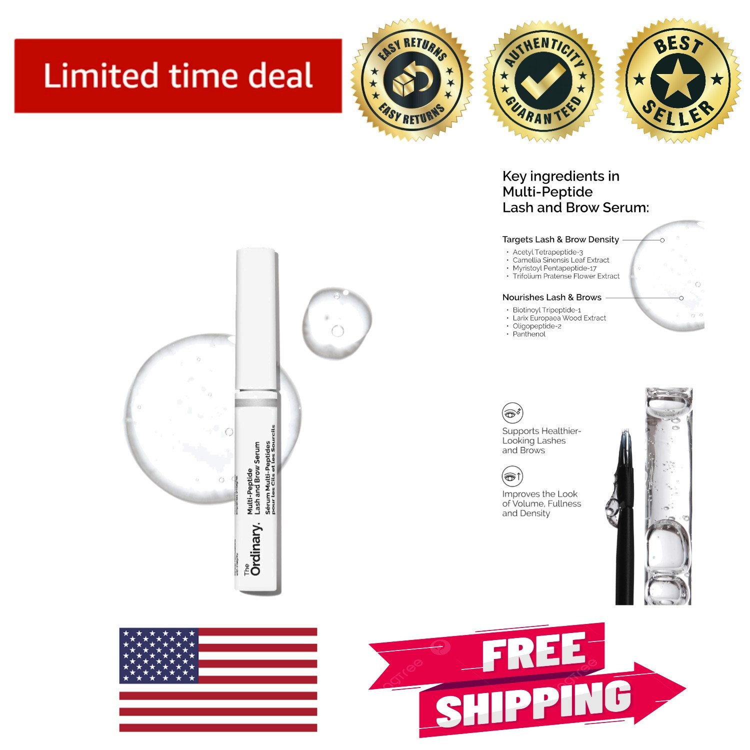 Fragrance-Free Multi-Peptide Serum for Healthier Lashes & Brows - 0.16 Fl Oz