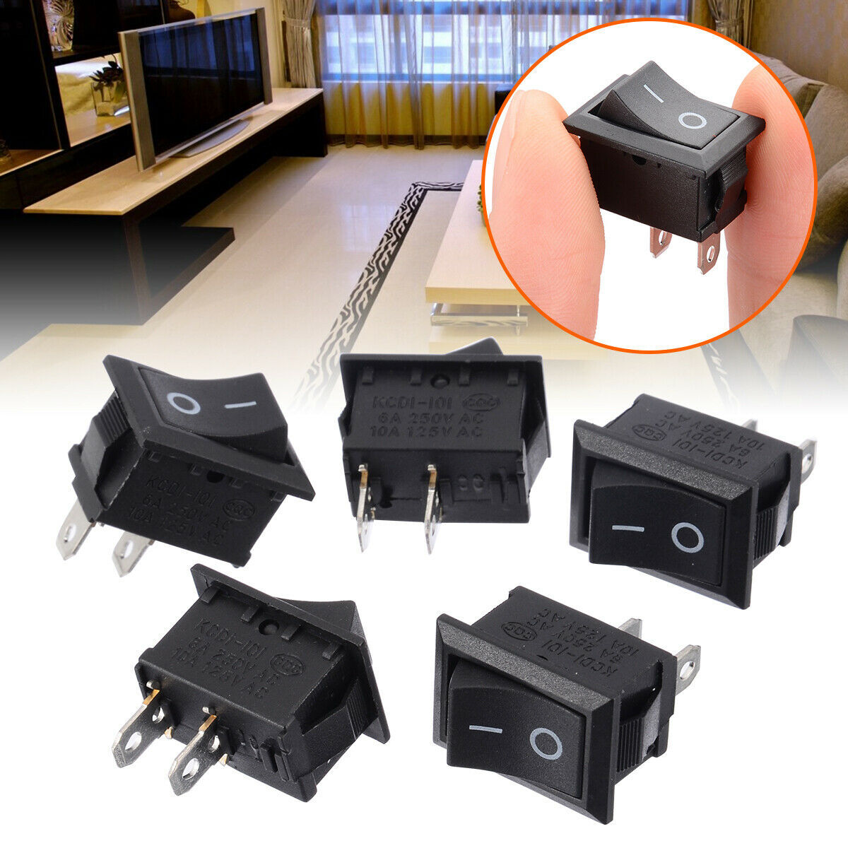 5x SPST ON/OFF Black Square I/O Rocker 12V DC Switch Auto/Car/Boat Rectangular