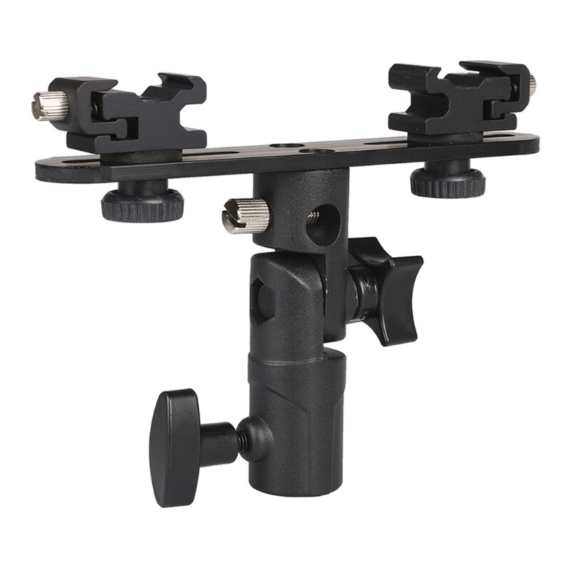 DSLR Dual Flash Bracket 2-Hot Shoe Mount Speedlight Stand Umbrella Flash Holder